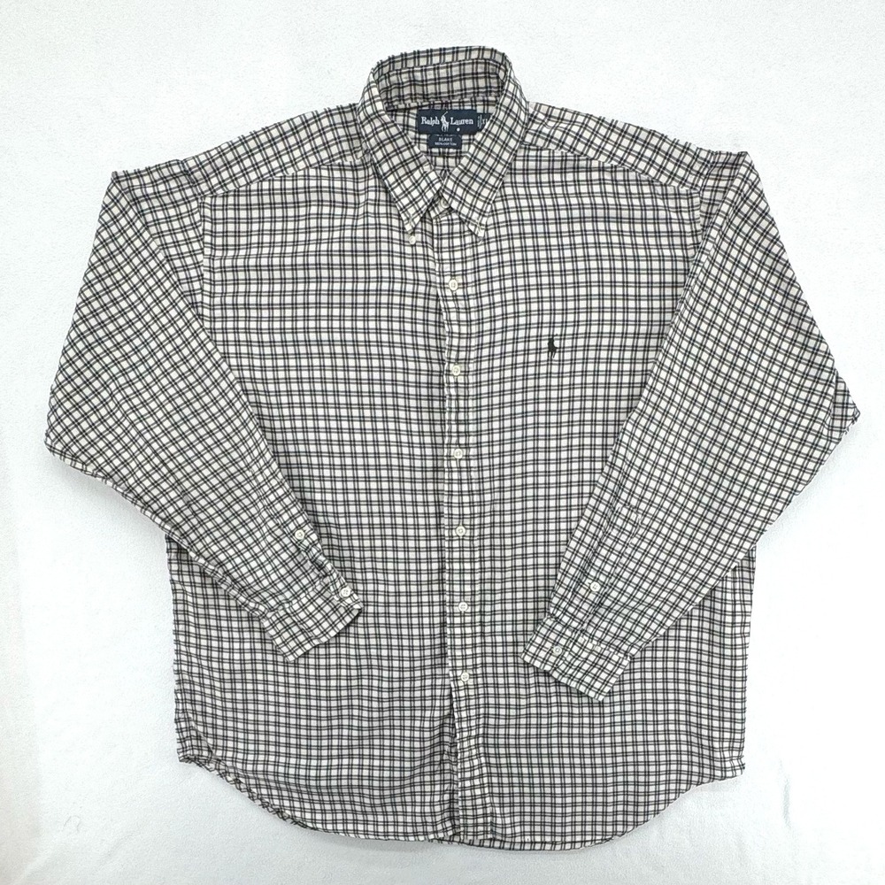 Ralph Lauren Blake Button Down Shirt Mens XL Navy White Plaid Cotton Long Sleeve